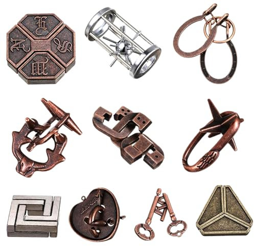 Twin Key Lock Puzzle, 10Pcs Classical Metal Lock Puzzle, Traditional Brain Teaser Puzzles for Games, Unlock Interlock Brain Teaser Toys Gifts for Adults & Kids, Toys