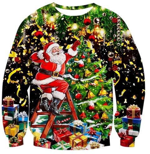 Fanient Herren Damen Weihnachtspullover Weihnachten Party Sweatshirts Unisex Lustiger Druck Pullover Long Sleeve Xmas Pullover L