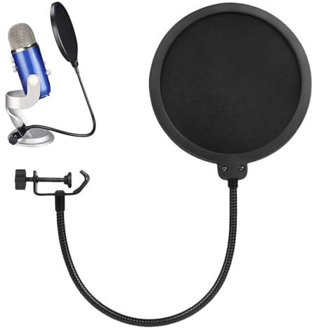 Ratpzou Filtro Anti-Pop Microfono | Schermo Anti-per Studio,Schermo Doppio Strati per Attrezzature Audio con Braccio Flessibile per Voci