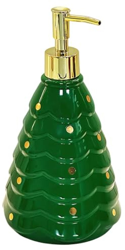 Seifenspender,Harz Weihnachtsbaum Spenderflasche, Weihnachtsdeko Flüssigseifenspender Shampoo Spender, Nachfüllbar Pumpflasche Handseifenspender für Küche Badezimmer (Grün)