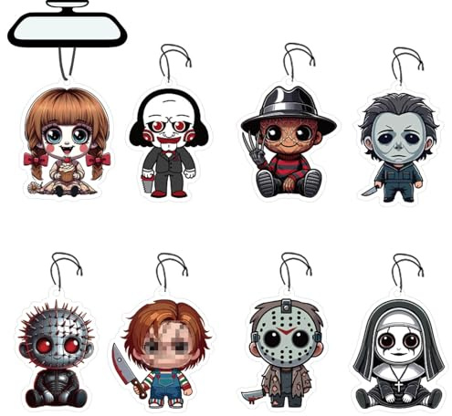 Car Air Fresheners Horror Movie Merchandise Christmas Gifts 8 Pack, Cute Hanging Classic Character Interior Accessory Decoration for Men Women Movie Fan Lover Blk Ice