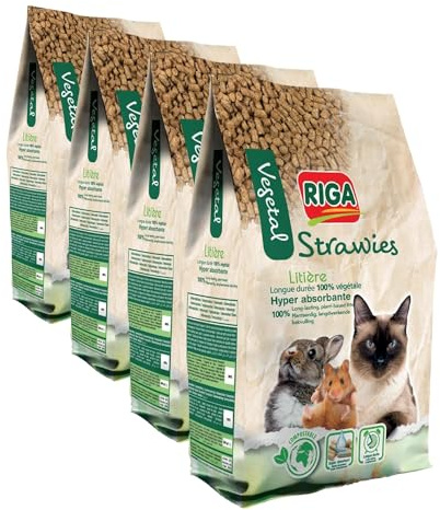 RIGA - Rigalit Strawies - Litière pour Chat Et Rongeurs - Granulés De Paille - Origine Végétale - Naturellement Absorbante - Litière Compostable- Neutralise Odeurs Et Bactéries - Durée 1 Mois - 4 kg