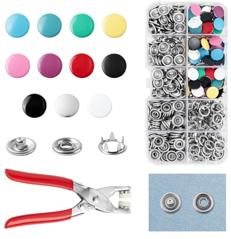QIUTIMIY 100 Set Metallknappar med Fästverktyg, Tång, Tryckknapp, Perfekt för DIY-hantverk, Kläder, Sömnad, 9,5 mm Knappfästen Set (Färg Solid)