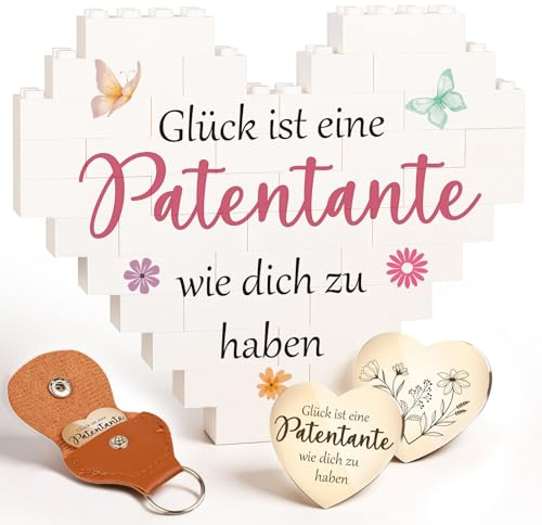 Giftota Geschenke Patentante - herzförmige Bausteine mit Glücksbringer Glück ist einen Patentante wie Dich zu haben - Geburtstagsgeschenke,Taufe für Patentante