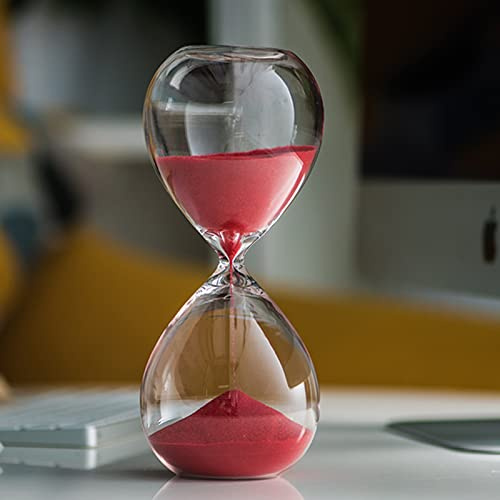 Sablier, Minuterie de 30 minutes, sablier portable, grand format, coloré, en verre transparent et lisse, mesure for la maison, le bureau, Noël, l'anniversaire(Red)