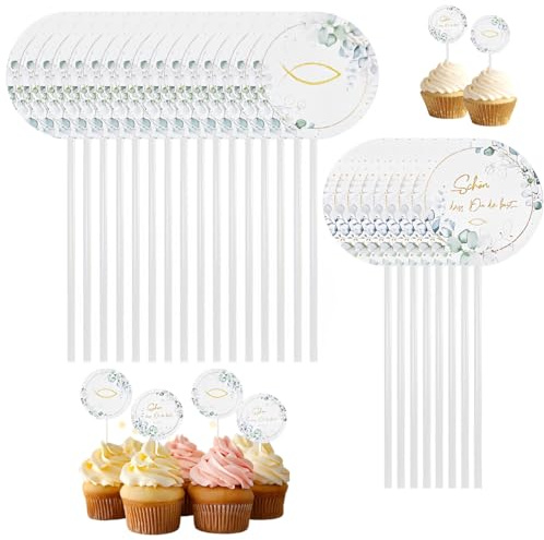 IWIDYA 24-teiliges Kommunion Deko-Set mit festlichen Motiven – Ideal für Tortendeko, Muffin Deko und Tischdeko zur Erstkommunion, Konfirmation oder Taufe