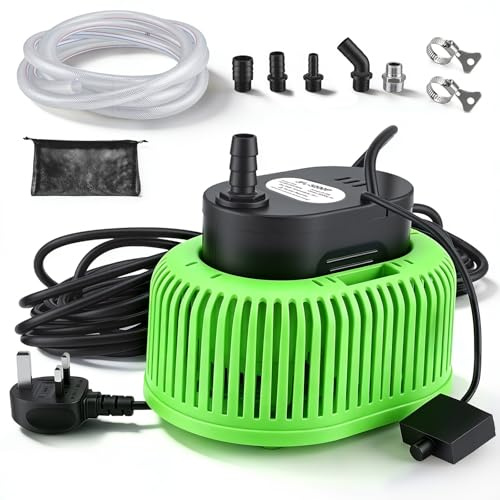 850GPH Submersible Water Pump, 75W Sump Water Pump with 16.4FT Hose, 25FT Power Cord, 5 Adapters, Automatic On/Off, Dry-Run Protection, Dual Anti-Clogging for Pools Ponds Tubs (Green)