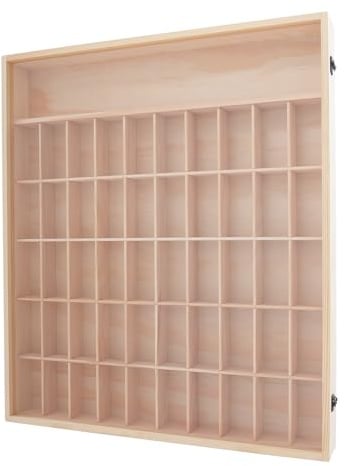 aefxNika Sammlervitrine aus Holz – Setzkasten mit 50 Fächern, 6-stöckige Wandvitrine mit Acryl-Scheibe, Hängevitrine für Actionfiguren, Mini-Puppen & Sammelstücke – Kiefernholz, 59,6×62,6 cm