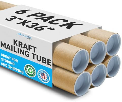 MagicWater Supply Mailing Tube - 3 in x 36 in - Kraft - 6 Pack - for Shipping and Storage of Posters, Arts, Crafts, and Documents