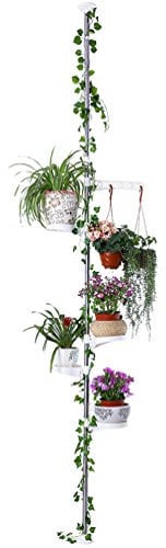 BAOYOUNI Supporto per Fiori in Metallo Telescopica Porta Piante Scaffale Portafiori Mensola a 5 Ripiani Regolabile Versatili Espositore Vasi per Giardino Decorativa da Interno e Esterno