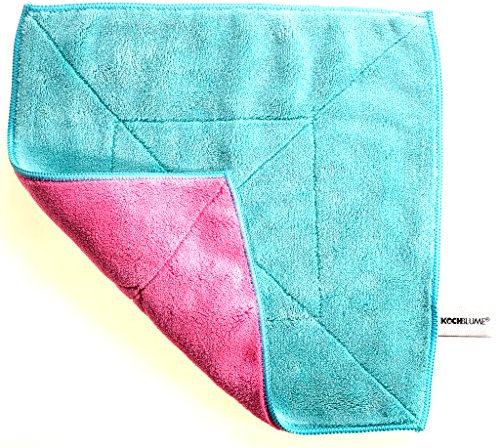 Kochblume Microfasertuch 30x30cm | Extrasaugfähige Fasern | Waschbar bis 40°C | Farbe: türkis/pink