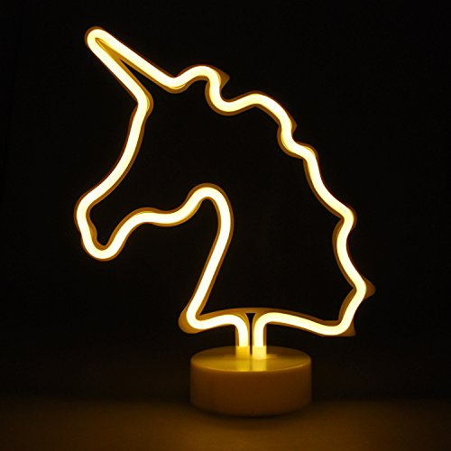 Simpa LED Novelty Neon Light - UNICORN WARM WHITE - Choose from various designs & colours - Ideal for your home, office desk or as a gift - USB power cable included. Uses 3 x AA Batteries Not Supplied