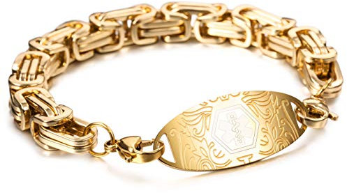 MOWOM Medical Alert Armband Benutzerdefinierte Gravierte Identifizierung Allergie Leben Medic Name ID für Männer Frauen Edelstahl Gliederkette (Stil 14, 178 Millimeter)