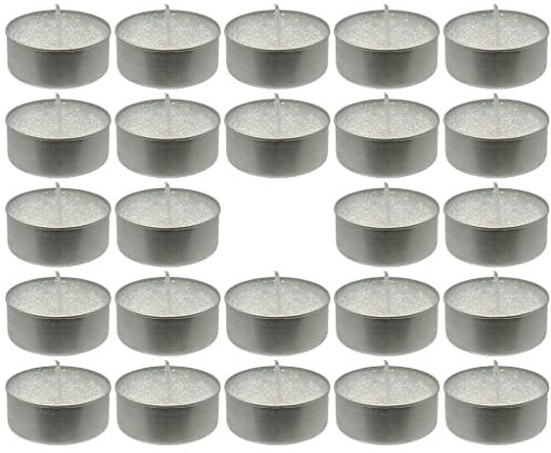 MIK funshopping magische Glitzer-Teelichter, zauberhafte Atmosphäre für weihnachtliche, festliche Anlässe, geruchsneutrale, rußfreie Kerzen, langlebige Brenndauer (Ø4 x 1,5cm - 24 Stück, Weiß)
