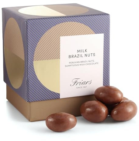 Friars Milk Chocolate Brazil Box - 375g Luxury Coated Peruvian Brazil Nuts | British Cocoa Hamper Gifts for Girlfriends, Men, Women, Friends & Mothers | Romantic Gift Set for a Birthday & Valentine's