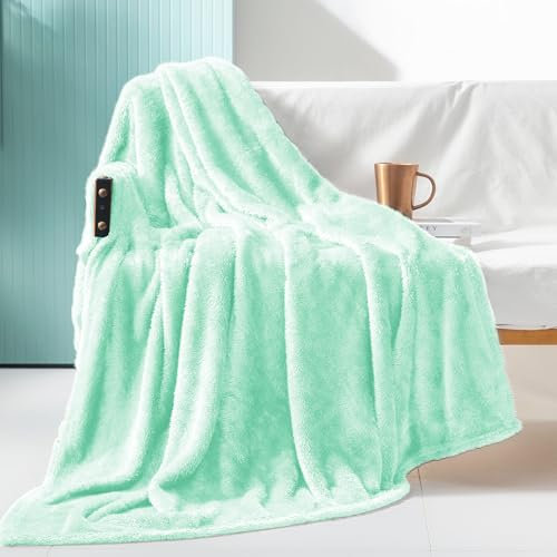 Exclusivo Mezcla Plush Fuzzy Fleece Throw Blanket 127x178 CM, Super Soft, Fluffy and Warm Blankets for Couch, Bed, All Season Use, Mint Green