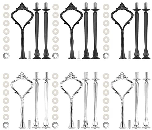 6 Set Tiered Tray Hardware Kits for Cake Stand Mold Crown - 3 Tier Holder for Wedding Party Making Resin Cupcake Dessert Platter Serving Stand (Silver & Black)