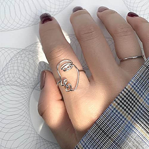 Böhmische Ethnische 925 Sterling Silber Menschliches Gesicht Ringe für Frauen Braut Hochzeit Vintage Fingerringe