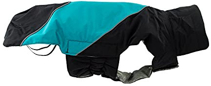 JEGGO Thermal Lining, Winter-Hundemantel, mit wärmeisolierendem Thermofutter, Wasser- und Winddicht, optimale Passform, mit beidseitig zu öffnendem Reißverschluss (türkis-schwarz, 32 cm)
