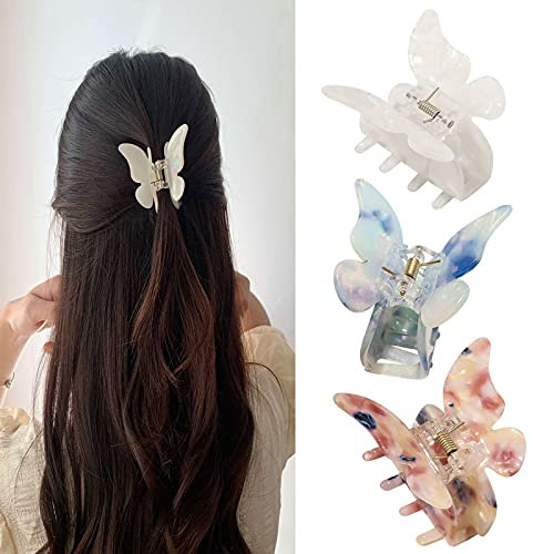 Haarspangen Schmetterling Damen Haarklammer Mittelgroß Haarspange Acryl Haarklammern Glitzer Butterfly Klein Dünnes Haar Clips FüR Frauen Mädchen(3 Stück)