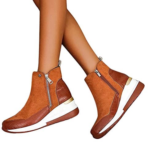 Onsoyours Damen Stiefeletten rutschfeste Bequeme Knöchelschuhe Herbst Winter Walkingschuhe Laufschuhe Kurzstiefel B Braun 39 EU