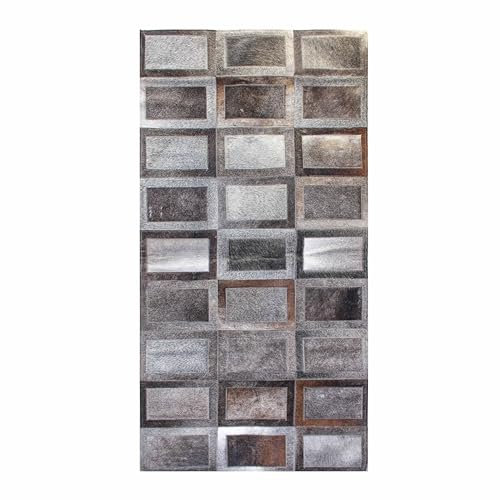 Zerimar Kuhfell-Teppich | Maße: 140x70 cm | Wohnzimmerteppiche | Dekorative Patchwork-Teppiche | Schlafzimmerteppiche | Patchwork-Lederteppich