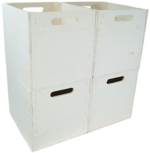Holzkiste für Kallax Regale und Expidit Regale Weinkiste Obstkiste Regalkiste Maße 33x37,5x32,5cm (4er Set, Weiss)