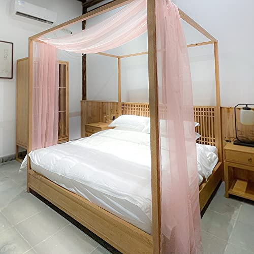 Linentalks Luxury Canopy Scarf, Four Post Bed Drapes, Sheer, 52 x 205 Twin Bed, Rose Pink