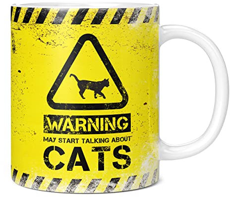 Mug Monster Mug humoristique avec inscription « Warning May Start Talking About Cats » Tasse à café en céramique Cadeau pour homme ou femme Tasse extra large et géante disponible Tasse