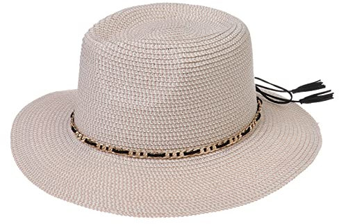 JK Home Panama Fedora Cappelli Trilby Paglia Estivo Sun Cappello A Tesa Larga Pieghevole Donne Uomini Taglia Unica UPF 50+ Beach Cap, Treccia Rosa Beige - Catena, Taglia unica