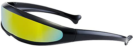 Laiiqi Futuristische Zyklop-Sonnenbrille, Schwarzer Rahmen-Gelbe Linse, Party, Festival, Neuheit, Coole Brille, Roboter-Sonnenbrille