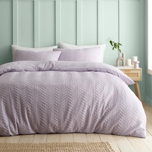 Catherine Lansfield Heatset Wave Super King Duvet Cover Set with Pillowcases Lilac