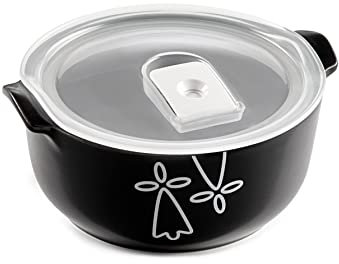 Teglia da forno rotonda in ceramica capacità 0,8 L con coperchio ermetico colore nero e decoro ermellino bretone
