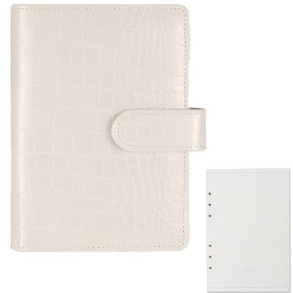 A5 Leder-Ringbuch mit 6 Ringen, Krokodilmuster, nachfüllbar, mit 90 linierten Blättern für Budget, Tagebuch, Geldorganizer, Beige