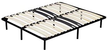 Michel - Sommier 140x190 Noir Cadre a Lattes Renforcé au Niveau du Bassin + 9 Pieds Hauteur 29 cm en Metal - Montage Rapide et Facile - epaisseur du Metal +/- 1,4 mm 36 Lattes en 9 mm d'epaisseur