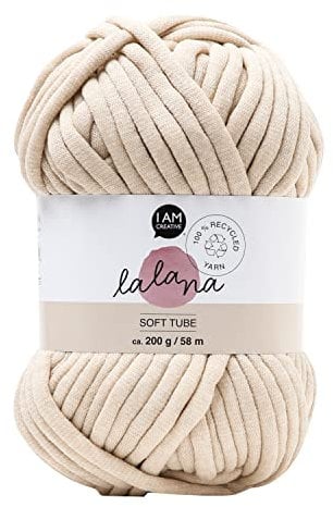 Lalana | Soft Tube beige | Schlauchgarn | Garn zum Häkeln & Stricken & Knüpfen | Für kreative Ideen | 100% recycled | Beige | 6 mm | 58 m | 200 g