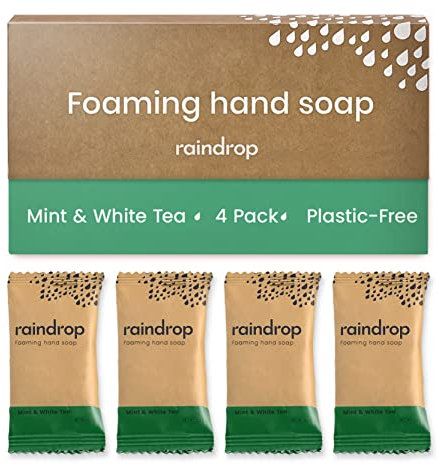 Raindrop Sustainable 4x Eco-friendly Hand Wash Refill Tablets, 1 Tablet = 1 Bottle of Soap 300 ml, Mint &White Tea