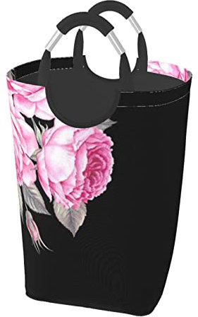 Panier à linge sale avec fleurs roses - 50 l - Pour salle de bain, chambre à coucher, maison