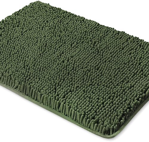 Yeaban Olivgrüne Badezimmerteppiche, dicke Chenille-Badematten, saugfähiger und waschbarer Badteppich, rutschfest, Plüsch und weiche Teppiche für Badezimmer, Küche, Dusche, Waschbecken, 43,2 x 61 cm