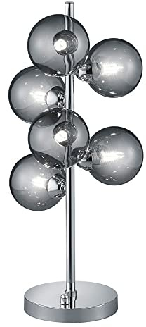 Tischlampe chrom Beistelllampe modern Schreibtischleuchte, Design Tischleuchte 6-flammig Glasschirm Leselampe dimmbar, Metall, 6x G9, DxH 23x52 cm