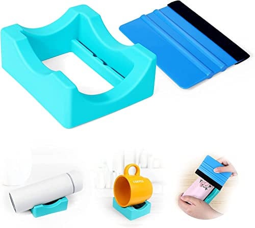 mciskin Cup Cradle for Crafting, Kleine Tassenhalterung aus Silikon für Becher mit Integriertem Schlitz und Folienrakel mit Filzkante Abziehschaber rutschfest Becherhalter zum Basteln (blau)