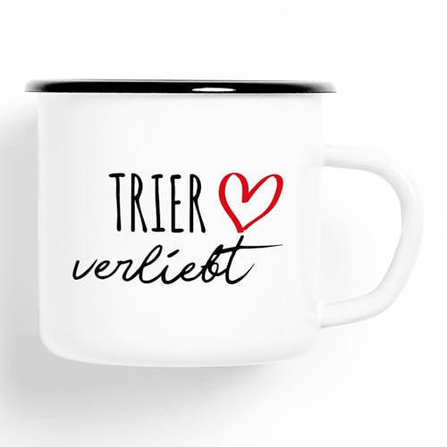 huuraa Emaille Tasse Trier verliebt Geschenk Kaffeebecher Vintage 300ml Trier Geschenkidee