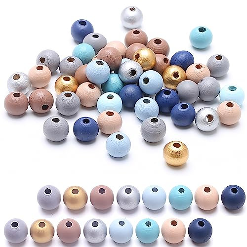 DAHI bunt holzperlen mit loch 400 Stück holzkugeln holz perlen bastelnperlen für DIY Schmuck Herstellung (bunt-12mm)