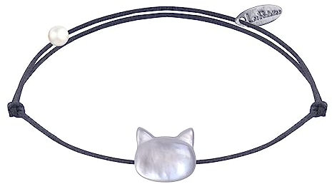 LES POULETTES BIJOUX - Bracelet Lien Tête de Chat en Nacre - Gris