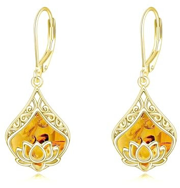 POPLYKE Bernstein Lotus Blume Ohrringe 925 Sterling Silber Träne Bernstein Gefahr Ohrringe für Damen Lotus Schmuck Geschenke Geburtstag
