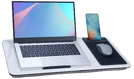 Baoee Large Lap Desk White Marble,Portable Tray with Pillow Cushion Fits Up to 17,with Slot,Mouse Pad,Great for Home & Office