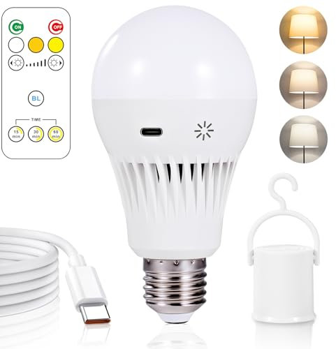 ZDOZITZ Rechargeable Light Bulb, 750LM, 2600mAh Battery Light Bulb for Home Power Failure, Outage Emergency Reading Lighting Camping Outdoor Activity, Dimmable,Remote Control (1 Pack)