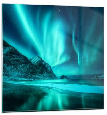 Bilder auf Glas Landschaft Nordpol Nordlichter Glasbild 30x30cm Wandbilder Dekoration Wohnzimmer Schlafzimmer Küche Deko Klein Wanddeko Bild im Glas Wand Kunstdruck Art Modern Wall Decor GAC30x30-5321