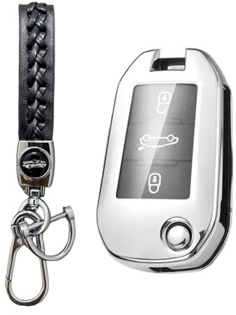 MEDZUK Schlüsselhülle Kompatibel mit Opel Corsa F 2019-2024 2025 Autoschlüssel Hülle TPU Schlüsselgehäuse Schutz Zubehör mit Schlüsselanhänger (Silber)