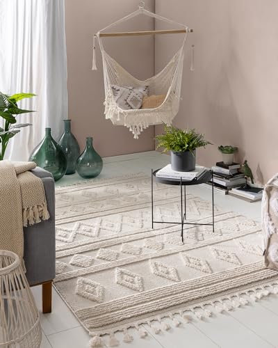 benuta Pop Teppich OYO - Creme 160x230 cm - Eleganter Boho Look Teppich für Schlafzimmer und Wohnzimmer - Maschinengewebt - Für Fußbodenheizung geeignet